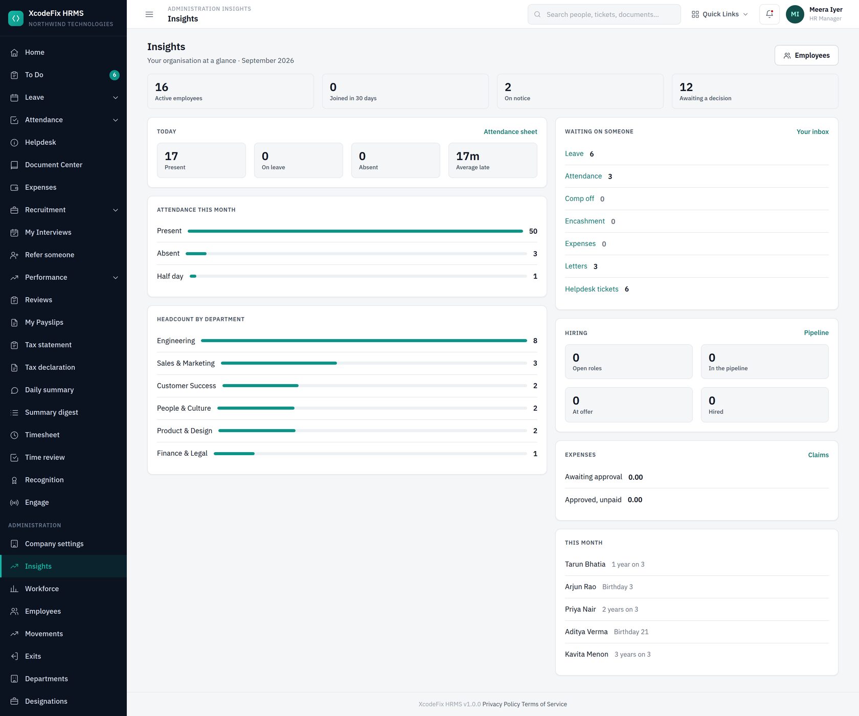 Insights dashboard