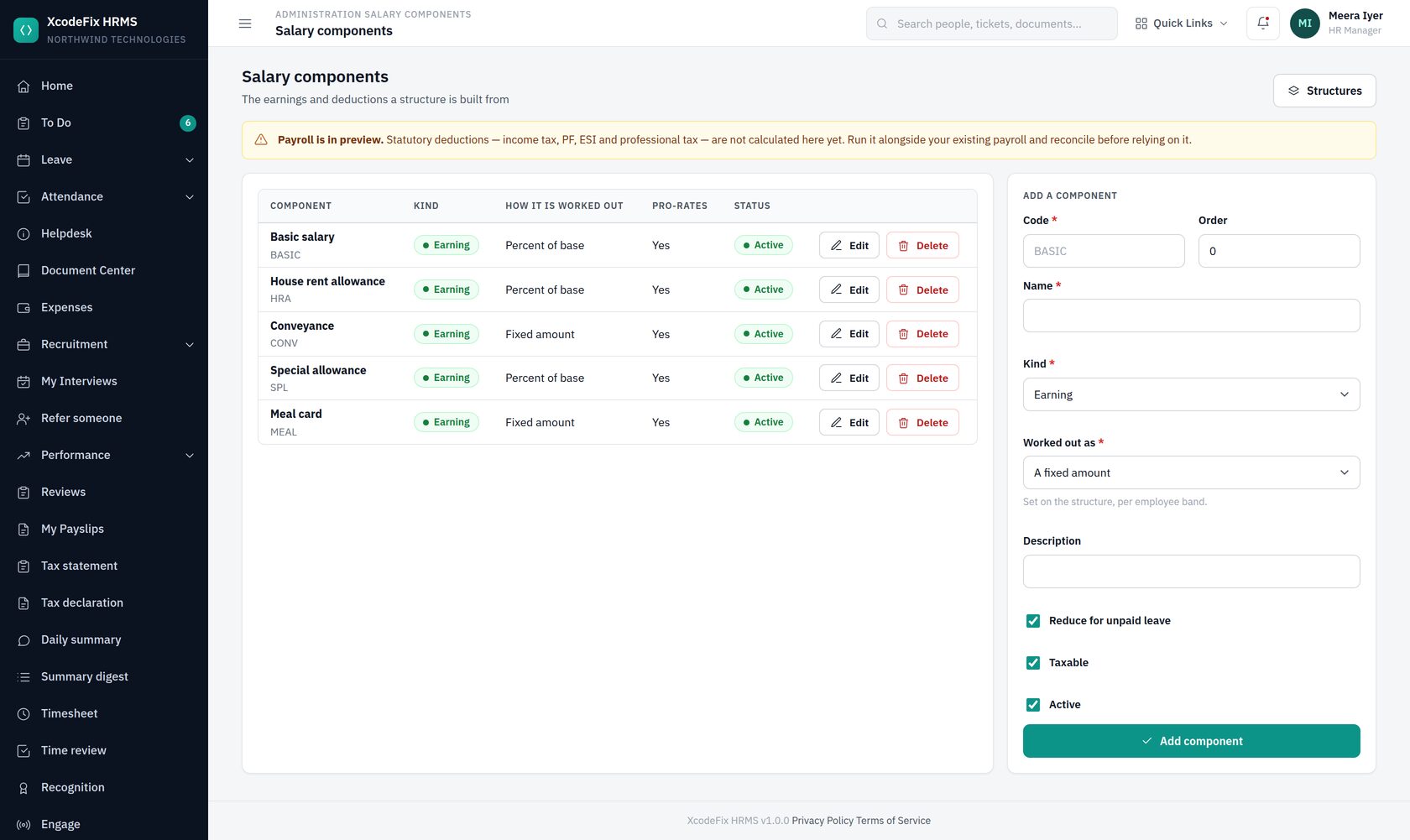 Salary components