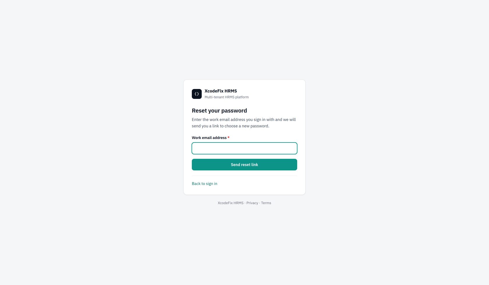 Forgot password screen