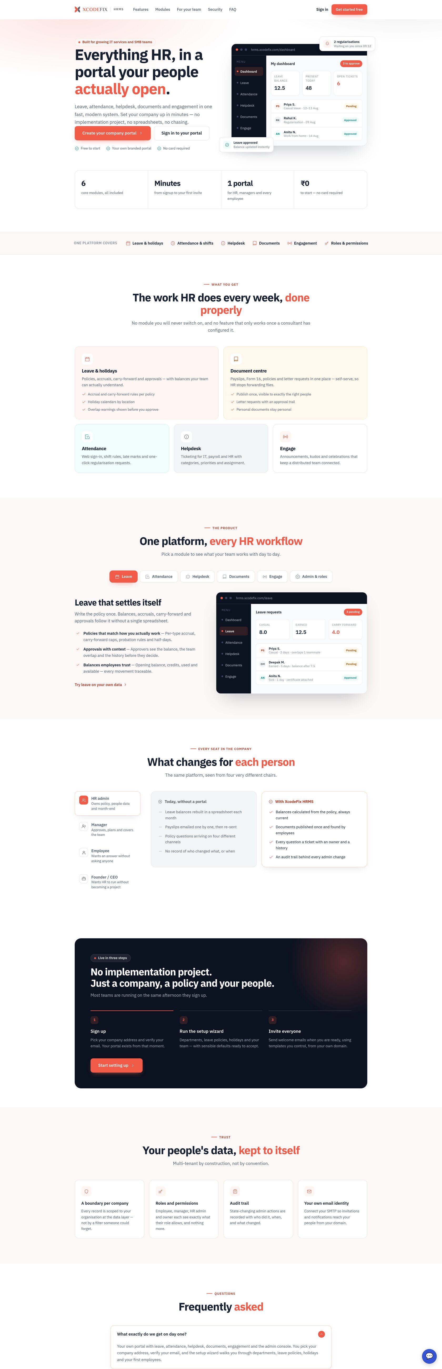 XcodeFix HRMS public landing page
